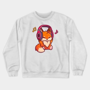 Cute Fox Listening Music With Headphone Crewneck Sweatshirt